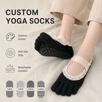 Chaussettes de yoga à cinq doigts pour femmes, antidérapantes, à volants, mi-orteils, pour Pilates, sans orteils, à la cheville, vente en gros