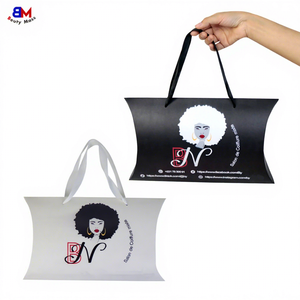 Boîtes à perruques de luxe en gros Emballage de logo personnalisé Boîte d'oreiller Boîte-cadeau avec poignée Emballage de paquet de cheveux - Product Image 1