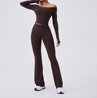 Combinaison de yoga à manches longues et épaules dénudées, 2 pièces, pantalon ajusté taille haute, tenue de fitness pour pilates en salle, tenue de yoga grande taille
