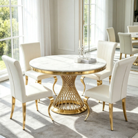 Table à manger ronde de luxe en acier inoxydable et marbre pour 4 personnes, design moderne, assemblage requis