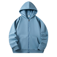 Sweat-shirt à capuche unisexe 300 GSM 80 % coton, léger, à fermeture éclair intégrale, manches longues, pour l'entraînement et la mode, haut uni pour l'automne
