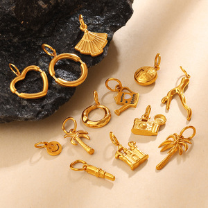 Gold Plated Stainless Steel Charms, Heart Palm <b>Tree</b> Camera Castle Fan Key Smiley <b>Face</b> Animal Pendants for Jewelry Making - Product Image 1