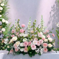 Bunga Lorong Pernikahan Sutra Mawar Merah Muda Hydrangea Rangkaian Bunga Campuran 60cm Dekorasi Upacara Dalam & Luar Ruangan
