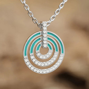 Collana da donna in oro bianco con diamanti, taglio rotondo brillante, colore G, diamanti naturali, lusso, da indossare tutti i giorni, tono argento XL1528 - Product Image 1