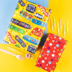 Celebration Theme Eco-Friendly Wrapping <b>Paper</b> <b>Roll</b> Red Yellow <b>Blue</b> Stars Stripes Double Side Coated Recyclable Gift Packaging - Product Image 6