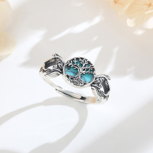 <span class=keywords><strong>Anello</strong></span> Merryshine con Tripla Luna e Albero <span class=keywords><strong>della</strong></span> <span class=keywords><strong>Vita</strong></span> in Turchese, <span class=keywords><strong>Argento</strong></span> Sterling 925, <span class=keywords><strong>Anello</strong></span> Regolabile per Donne - Product Image 3