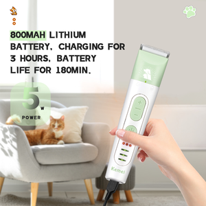 Kemei KM-CW2105 5W 800mAh Batterie Li-ion 6500RPM <span class=keywords><strong>Tondeuse</strong></span> à poils d'animaux <span class=keywords><strong>Tondeuse</strong></span> à pattes Faible bruit 4 en 1 Têtes remplaçables Coupe-poils pour chiens et chats - Product Image 5