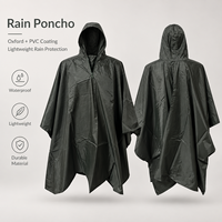 Poncho de Pluie Olive Foncé pour Adultes – Cape Minimaliste à Capuche avec Fermeture Éclair Courte et Ourlet Pointu – Équipement Anti-Pluie pour Voyage, Randonnée, Camping