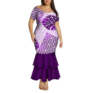 Beste Sale: Off-shoulder zeemeerminjurk op maat, Samoaans Polynesische print, damesjurk met diepe V-hals, visstaart, lange jurk, zomerjurk - Product Image 2