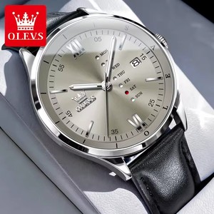 Watch Men's Watches Simple Quartz Dress Week Date Watches For Men Waterproof Luminous Leather Business Male <b>Clock</b> 2931 - Product Image 1