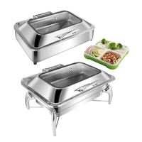 Ensemble de chauffe-plats de buffet en acier inoxydable à compartiments avec couvercle roulant et supports pour bûches chauffantes, argent/or, pour hôtels et restaurants