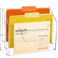 Caja de Almacenamiento Acrílica Transparente, Organizador de Archivos y Correo de Escritorio, Montado en la Pared, 4 Niveles, Ganchos Adhesivos Pulidos X2, Revistero de Oficina