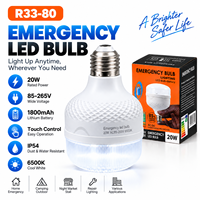 Ampoule LED d'urgence à commande tactile, batterie rechargeable, éclairage de secours fiable, 20W AC85V-265V IP54 6500K Lumière blanche froide