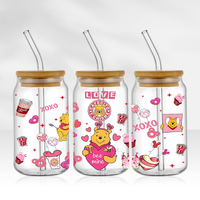 Autocollant en vinyle personnalisé pour gobelets en verre, autocollant Pooh Bear et ses amis, étiquette imperméable, transfert UV DTF pour envelopper les gobelets, 16 oz, haute qualité