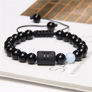 Venta al por mayor 8mm negro horóscopo <span class=keywords><strong>suerte</strong></span> cuentas parejas pulsera joyería 12 signo del zodiaco pulsera con cuentas - Product Image 6