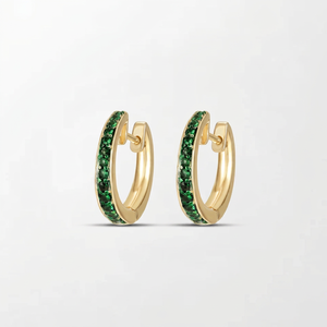 Boucles d'oreilles créoles délicates en tsavorite, 0,35 ct, 26 pierres, pierres précieuses naturelles, 15,60 mm, or jaune 18 carats, style bohème traditionnel, cadeau charmant - Product Image 1