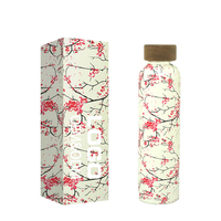 Botol air kaca borosilikat tinggi tahan lama dengan tutup bambu pelindung desain kustom bebas BPA