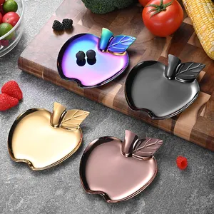 New Design apple Shape Fruit Snack Tray Metal Serving Dinner Plate Food Serving Kitchen Spoon Trays For Wedding Party