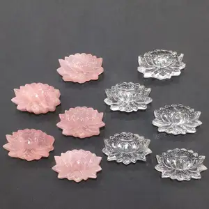 Natuurlijke Hand Gesneden Rose/Clear Quartz Lotus Carving Fengshui Reiki Geschenken Kristal Bloem