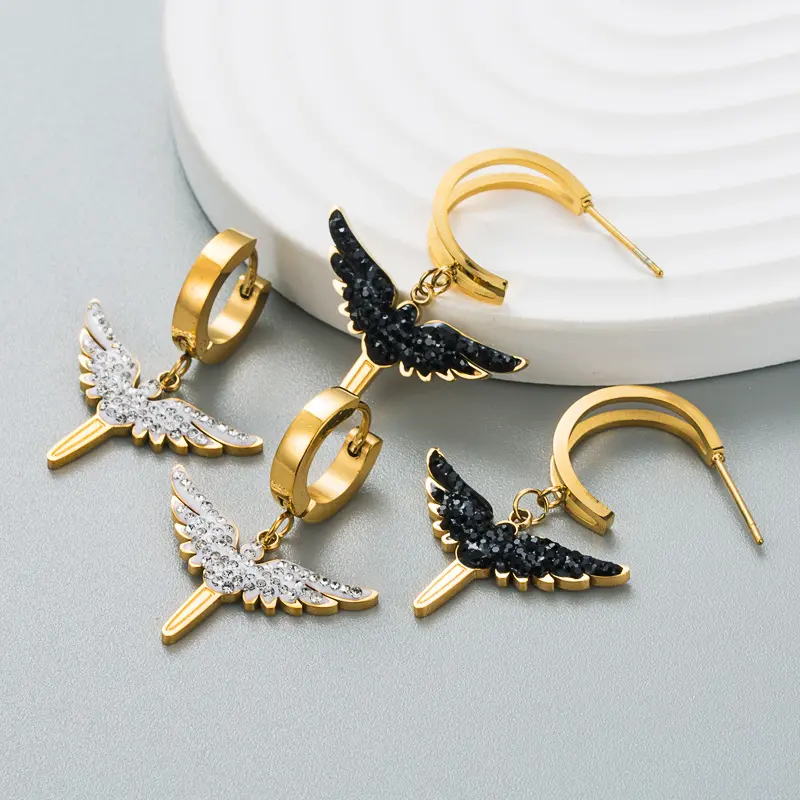 Boucles d'oreilles en forme d'ailes d'ange plaqué or 18k, bijoux délicats et minimalistes, en acier inoxydable, pour femmes, dames et filles