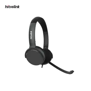 Hitrolink Headset berkabel, headphone Stereo Laptop PC dengan mikrofon peredam bising kontrol In-Line USB