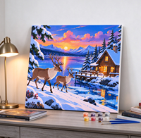 Kit de Peinture par Numéros sur Toile de Coton, Thème Cerf Hivernal Moderne, Cadeau de Noël, Kit d'Art Numérique