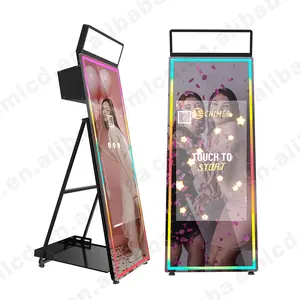 Newest Mirror Booth With Light 72 Inch Big Screen Photobooth 2023 Wedding Selfie Camera Booth Printer Mini Pc Dslr Photo Booth