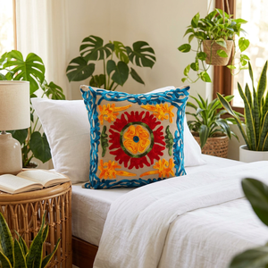 Boho Floral Solid Handmade Cushion Pillow Cover Flame Retardant 100% Cotton Home & Car Use Multi Color New Year's - Product Image 1
