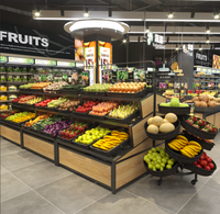 Équipement de supermarché, gondole en métal pour fruits et légumes, étagère de magasin à 3 niveaux avec panier, table de présentation d'aliments frais