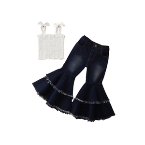 Ensemble Fille Bébé sans Manches, Gilet Haut et Pantalon Évasé <span class=keywords><strong>en</strong></span> <span class=keywords><strong>Jean</strong></span>, Tenue 2 Pièces - Product Image 5