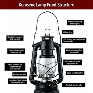 Lampe à pétrole rétro, lanterne de grange en verre portable à l'ancienne, lumière décorative pour le camping en plein air - Product Image 5