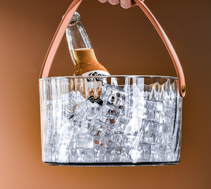 Bán Buôn Cổ Điển Nhựa Trong Suốt Xô Đá Cổ Điển Da Xử Lý Mát Cho Bia & Đồ Uống Nhà Bếp Bar Đảng - Product Image 6