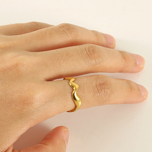 Wavy <b>Titanium</b> Steel <b>Ring</b> Gold Women's Adjustable Fashion Jewelry Gift ZR650G - Product Image 1