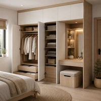 Promotion : Armoire intégrée moderne en bois blanc, coiffeuse de chambre écologique et durable, facile à assembler pour appartement et villa