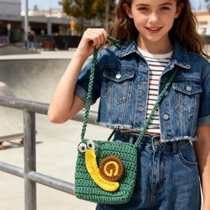 Snail Green Color Weaving <strong>Bag</strong> Kids Girl Handmade Crochet <strong>Bag</strong> Simple Finished Product Appreciation Gift Knitting <strong>Bag</strong> - Product Image 2