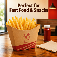 Boîte à frites en papier kraft imprimée sur mesure, qualité alimentaire, résistante à la graisse, emballage jetable pour chips de pommes de terre