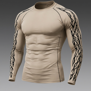 Custom Logo Long Sleeve Gym <b>Compression</b> <b>Shirt</b> Workou <b>Men</b> Quick Dry Spandex Polyester Printed Front X Logo Full Sleeve Sport Shir - Product Image 1