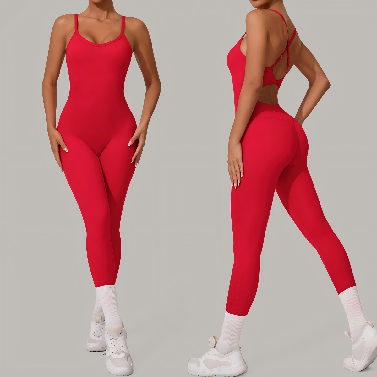 Wholesale Women Adjustable Shoulder Strap Jumpsuit Sports Gym Fitness One Piece Bodysuit Tight Yoga Bodysuits