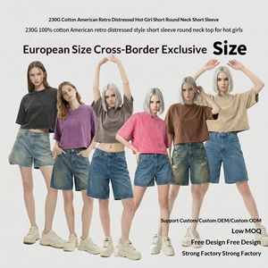 <span class=keywords><strong>T</strong></span>-<span class=keywords><strong>shirt</strong></span> court en coton 230g pour <span class=keywords><strong>femme</strong></span>, style <span class=keywords><strong>vintage</strong></span> délavé, coupe ample et douce, épaules tombantes, décolleté sexy, effet vieilli - Product Image 5