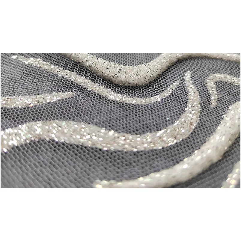 Print Tulle Fabric bridal glitter tulle mesh luxury white wedding fabric 3D glitter foam tulle fabric