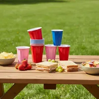 Gobelets en plastique PP ergonomiques de 16 oz, avec poignée confortable, sans BPA, jetables, pour les jeux de beer pong