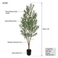 Arbre d'olivier suspendu écologique tendance, 1,8 m, avec feuilles de sauge artificielles au toucher réaliste et fruits, décoration bohème pour la maison