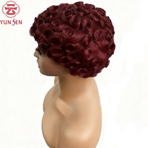 Peluca Corta Rizada sin Pegamento, Hecha a Máquina con Cabello Humano Remy Chino 100% Virgen, Construcción con Gorro Elástico, Fácil de Teñir en <span class=keywords><strong>Color</strong></span> <span class=keywords><strong>Vino</strong></span> Tinto para Mujeres - Product Image 5