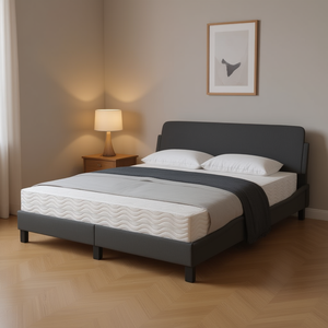 Up-Holstered <b>Bed</b> <b>Frame</b> Metal Dark Gray 100% Polyester Upholstery Modern Design Soft <b>Bed</b> Style Durable Bedroom Furniture - Product Image 2