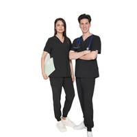 À la mode gommages uniformes blouse slim fit médicale homme noir Anti-rides polyester rayonne spandex 72% 21% 7% tissu costume