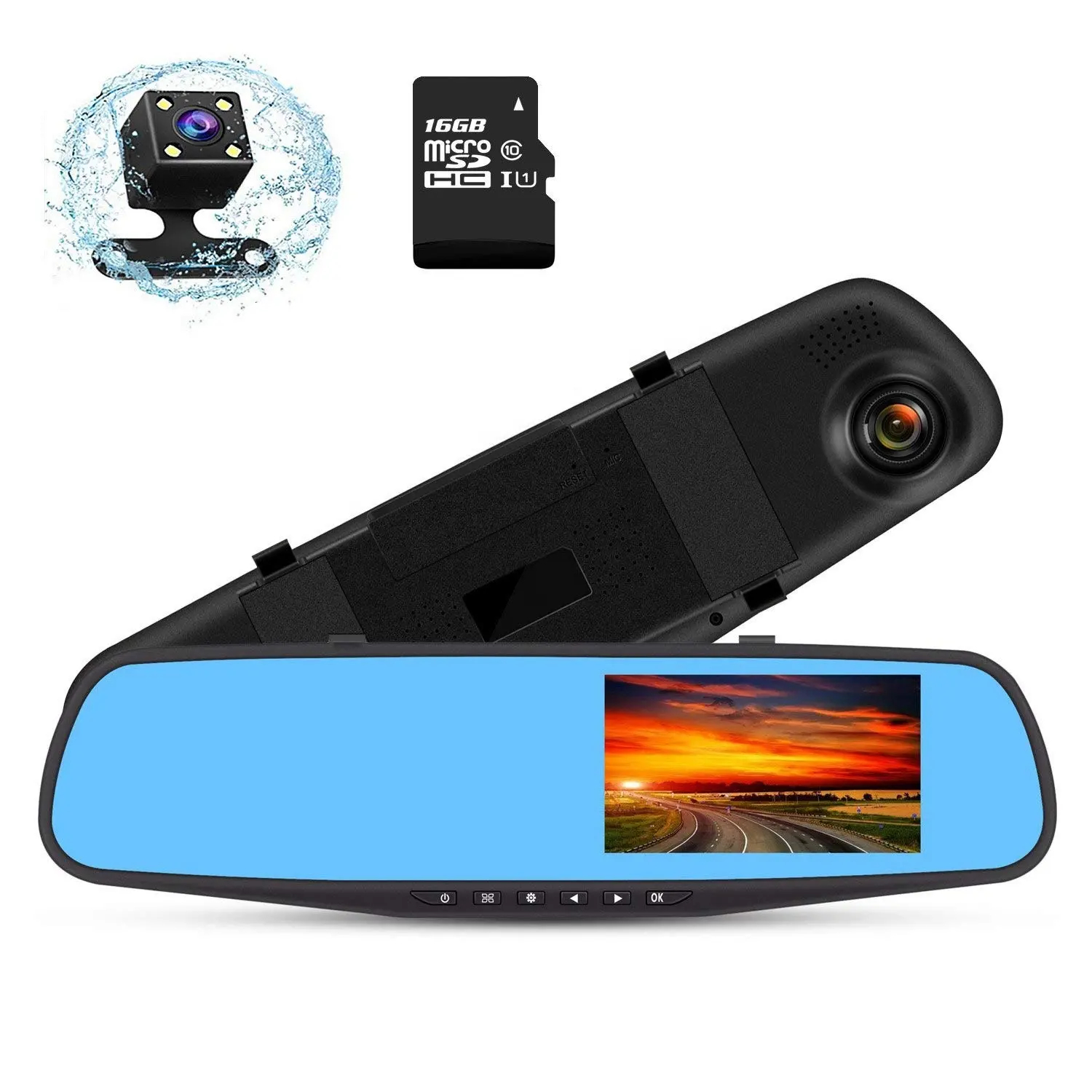 Kamera DVR Mobil Kaca Spion Lensa Ganda 4.3 Inci Perekam Berkendara HD Penglihatan Malam 1080P Sudut Lebar 170 Derajat Kamera Dasbor