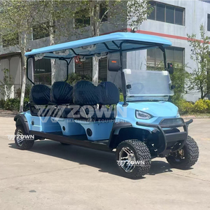 Voiturette de golf bleu clair 4 places surélevée avec auvent rigide assorti, gros pneus tout-terrain et pare-chocs avant pour les excursions en sites touristiques - Product Image 6