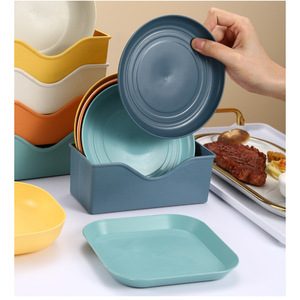 Wheat Straw Dish <b>Set</b> Round Solid Color Plate for Picnic and Dining Tables - Product Image 1