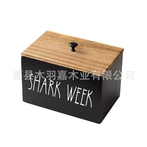 Wooden Storage <b>Box</b> With Lid Rectangle Chalkboard Surface For Cotton Swabs Tampons <b>Makeup</b> Cotton Bathroom Organization - Product Image 3
