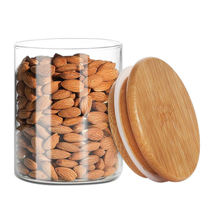 Frasco Redondo Vacío de Vidrio de Borosilicato para <span class=keywords><strong>Cocina</strong></span>, Frasco de Almacenamiento de Alimentos, Especias y Pasta con Tapa de Bambú Hermética - Product Image 3